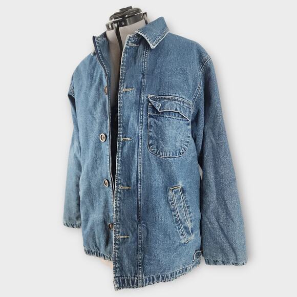 Gap Blue Jeans Chore Jacket Men's S Denim Zip/Button Closure Lined W/Pockets - Picture 3 of 8